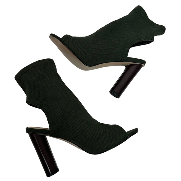 EGO Forest Green Knit Above Ankle Pull On Peep Toe Heels - Picture 4 of 16